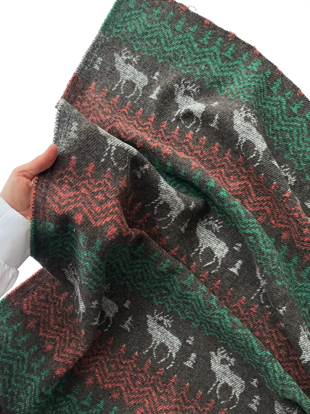 Jacquard Chanel Tweed Fabric Deer Trail Pattern - Green/Terracotta