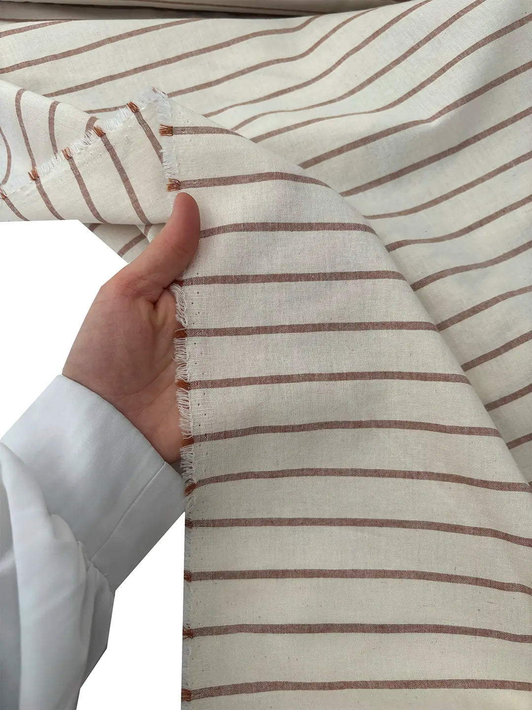 94" Wide 100% Cotton Striped Fabric - Natural/Terracotta