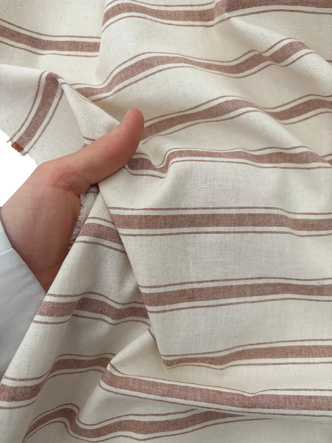 94" Wide 100% Cotton Double Stripe Fabric - Natural/Terracotta