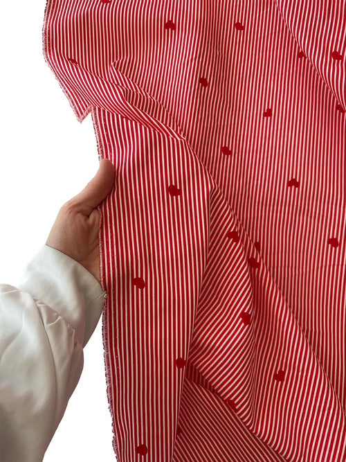100% Cotton Poplin Fabric - Red Striped Heart Print