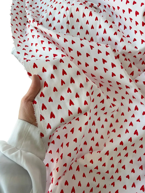 100% Cotton Poplin Fabric - Red Heart Print