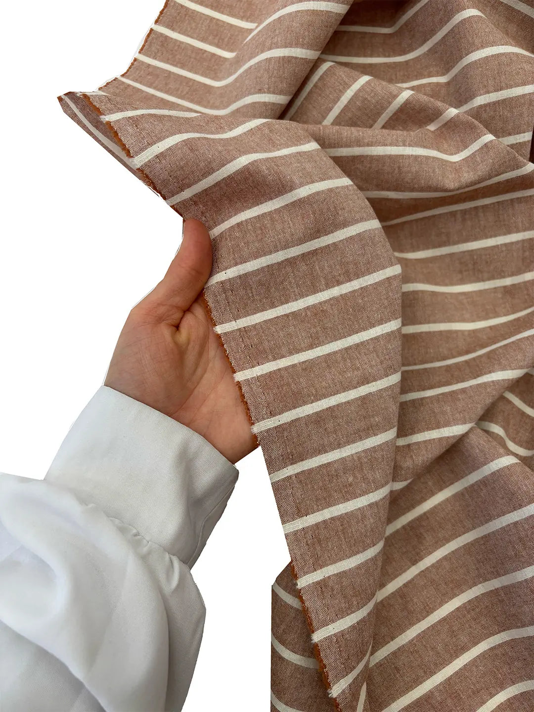 94" Wide 100% Cotton Striped Fabric - Terracotta/Natural