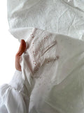 Crisp Cotton Floral Scalloped Fabric - White
