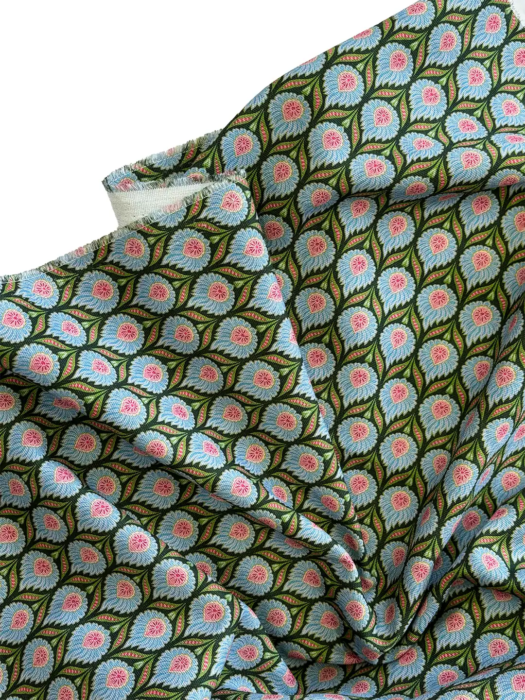 100% Cotton Blue Flowers Canvas Fabric