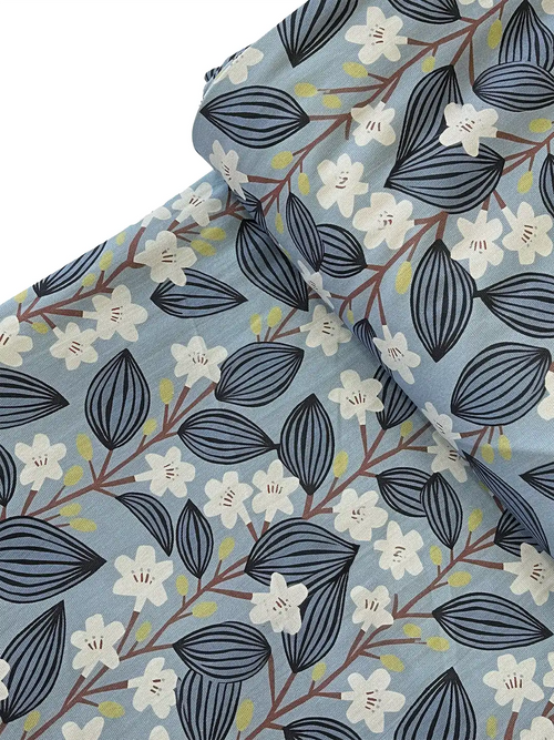 100% Cotton Soft Blue Floral Print Canvas Fabric