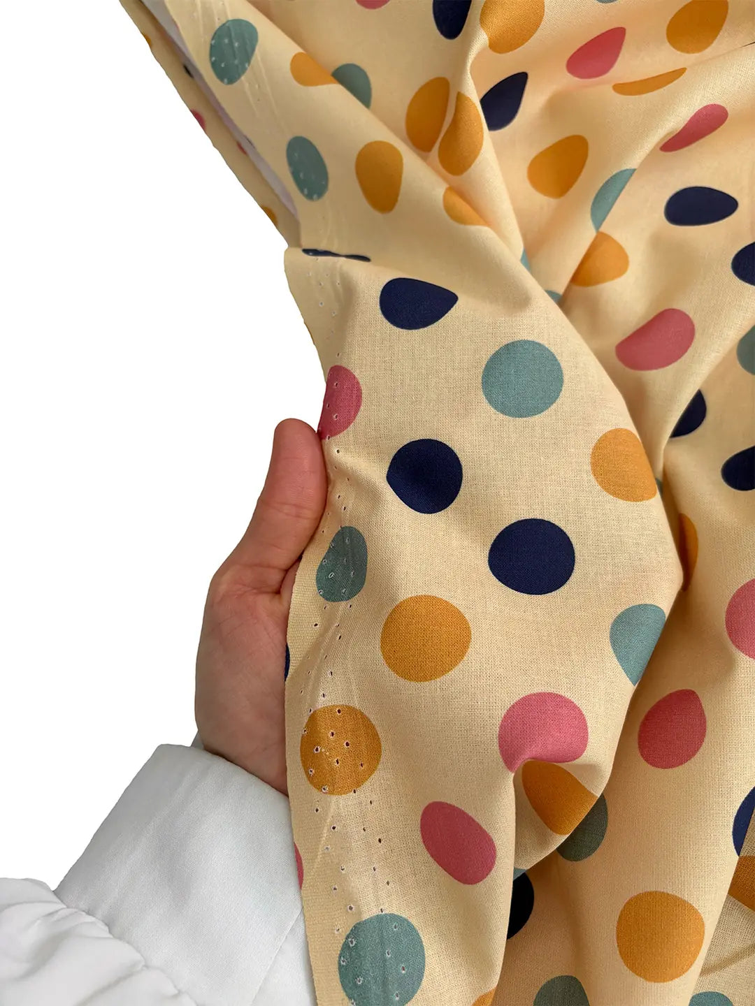 94" Wide 100% Cotton Polka Dot Fabric - Mint/Mustard