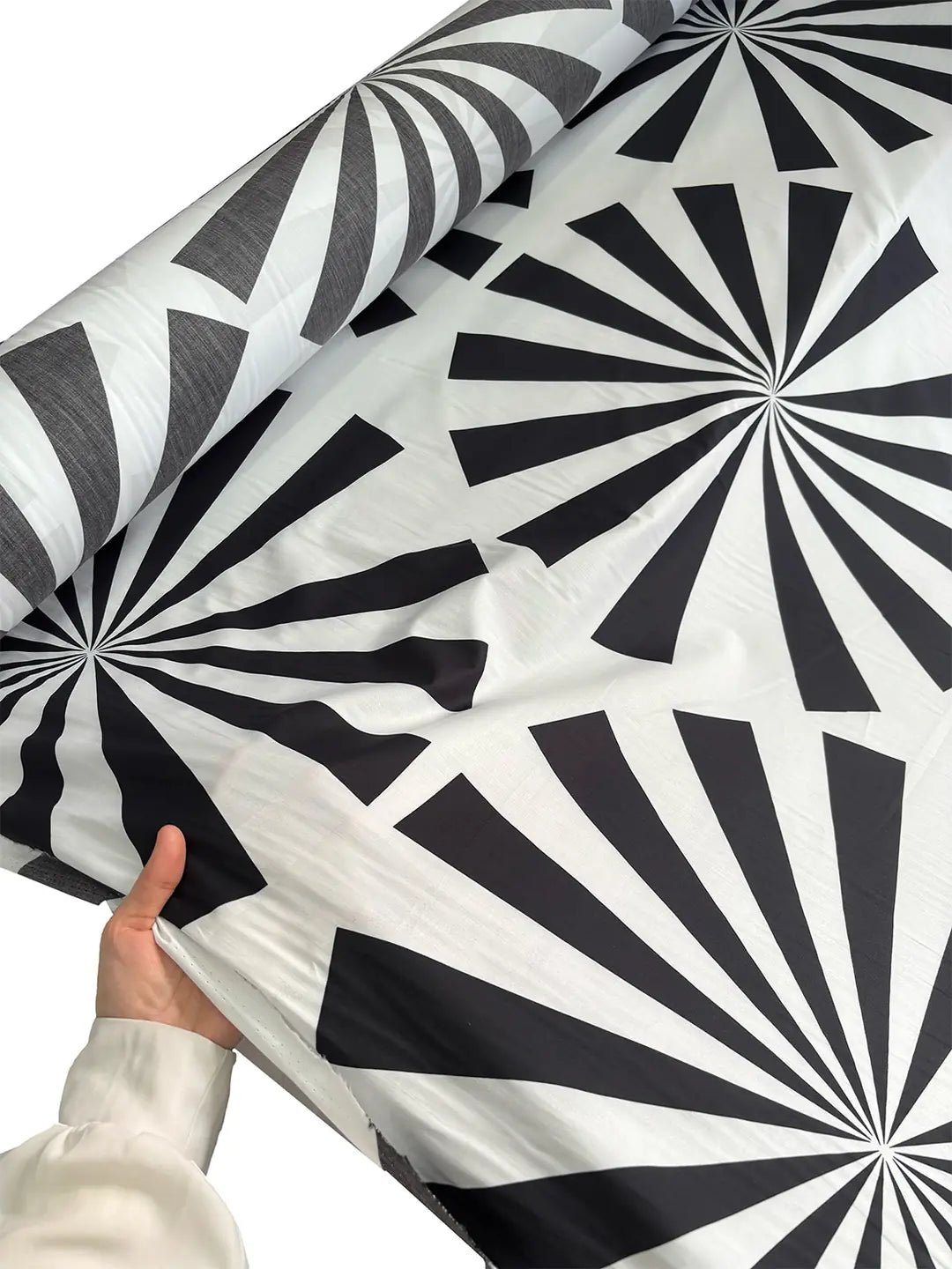 Cotton Satin Geometric Pattern Fabric - Dark Navy