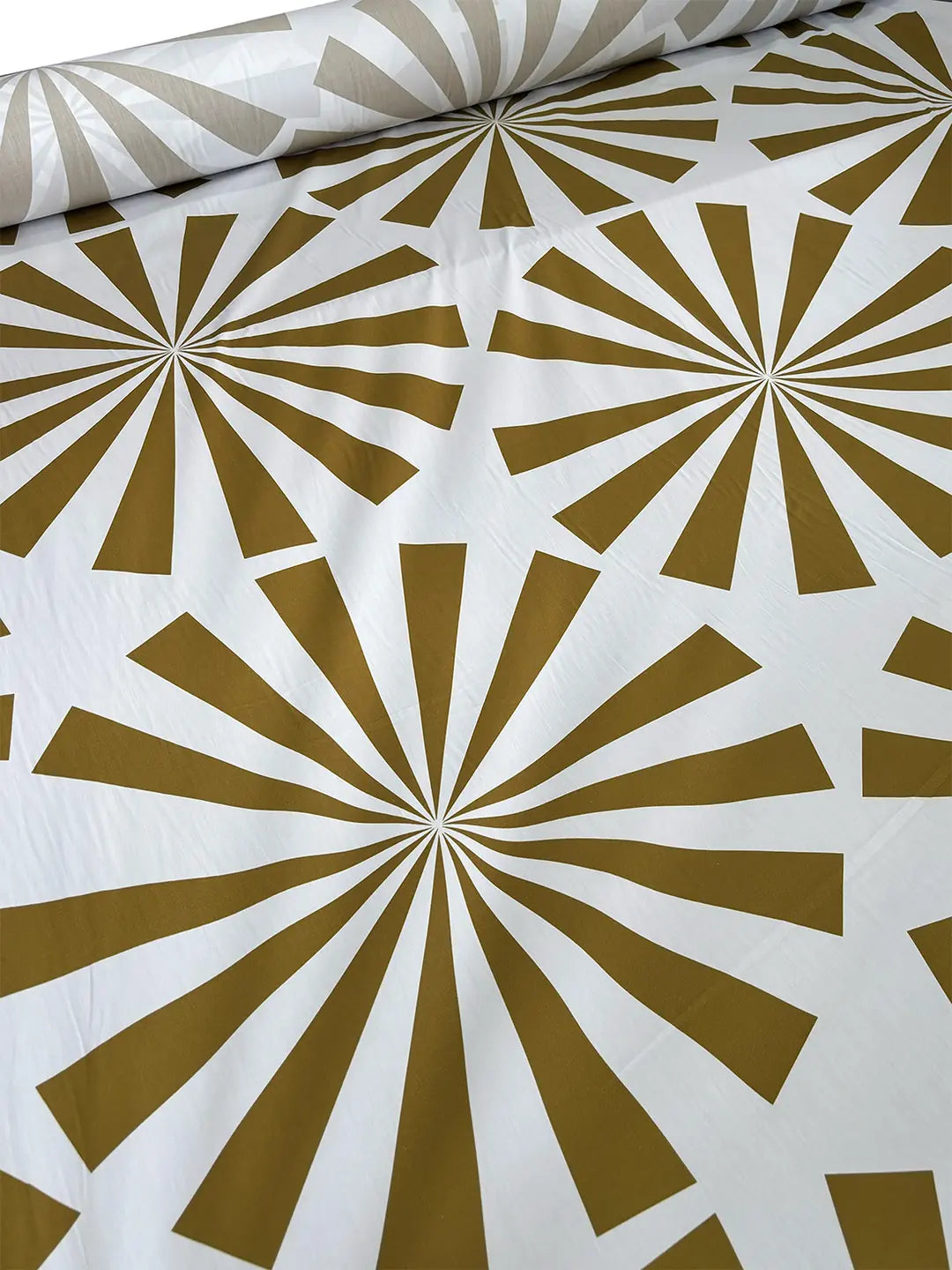 Cotton Satin Geometric Pattern Fabric - Olive Green