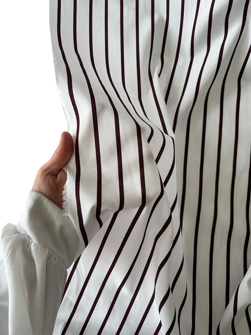 100% Cotton Burgundy Striped Poplin Fabric