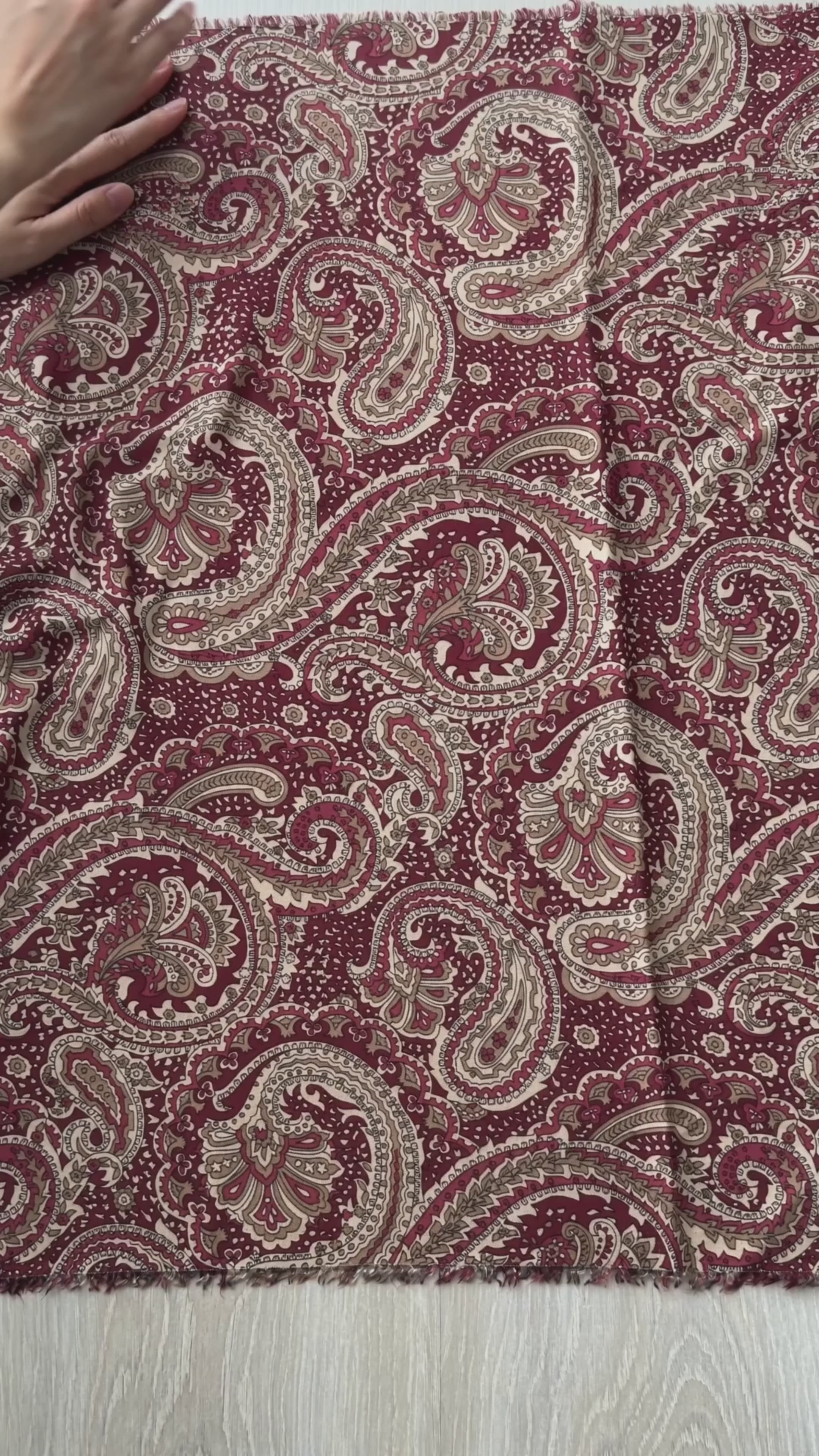 Burgundy Paisley Patterned Viscose Fabric - 100% Cotton Content - Viscose Fabric - 59 Inches