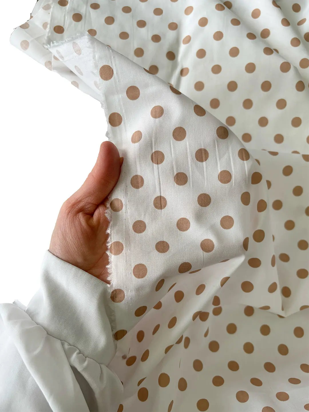 100% Cotton Polka Dot Poplin Fabric - Beige