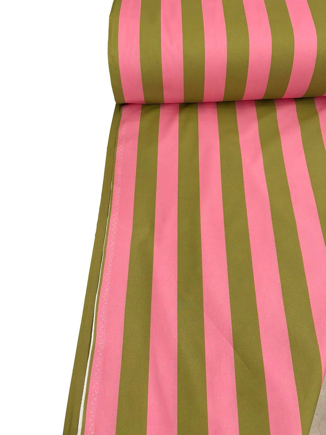 94" Wide 100% Cotton Thick Retro Stripe Fabric - Pink/Olive Green