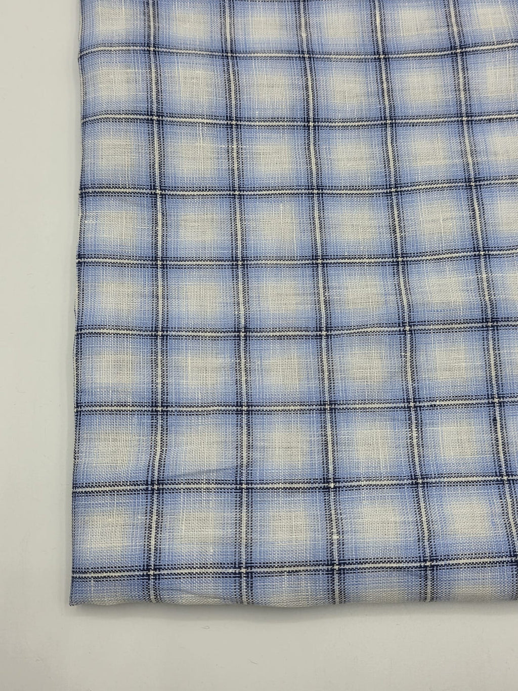100% Linen Fabric in Powder Blue Windowpane - 57" wide, sold by the yard