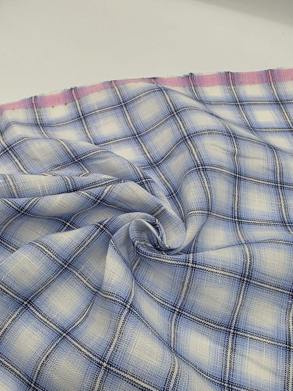 100% Linen Fabric in Powder Blue Windowpane - 57" wide, sold by the yard