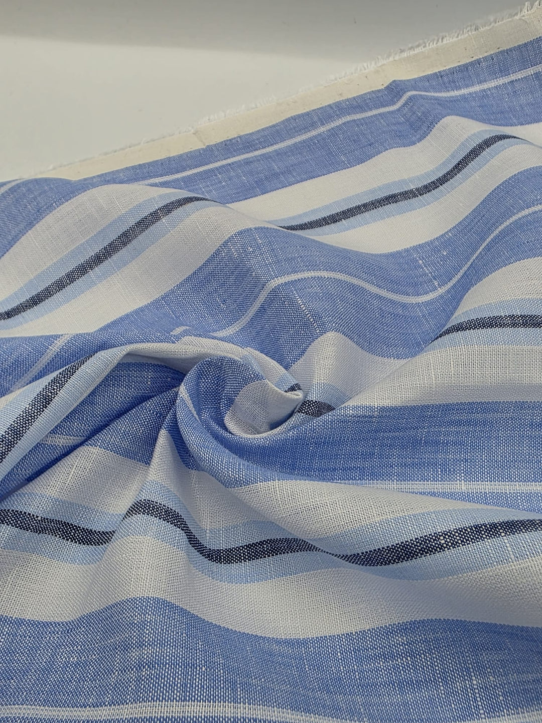 100% Linen Fabric in Blue Stripe - 57" wide, sold by the yard