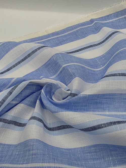 100% Linen Fabric in Blue Stripe - 57" wide, sold by the yard