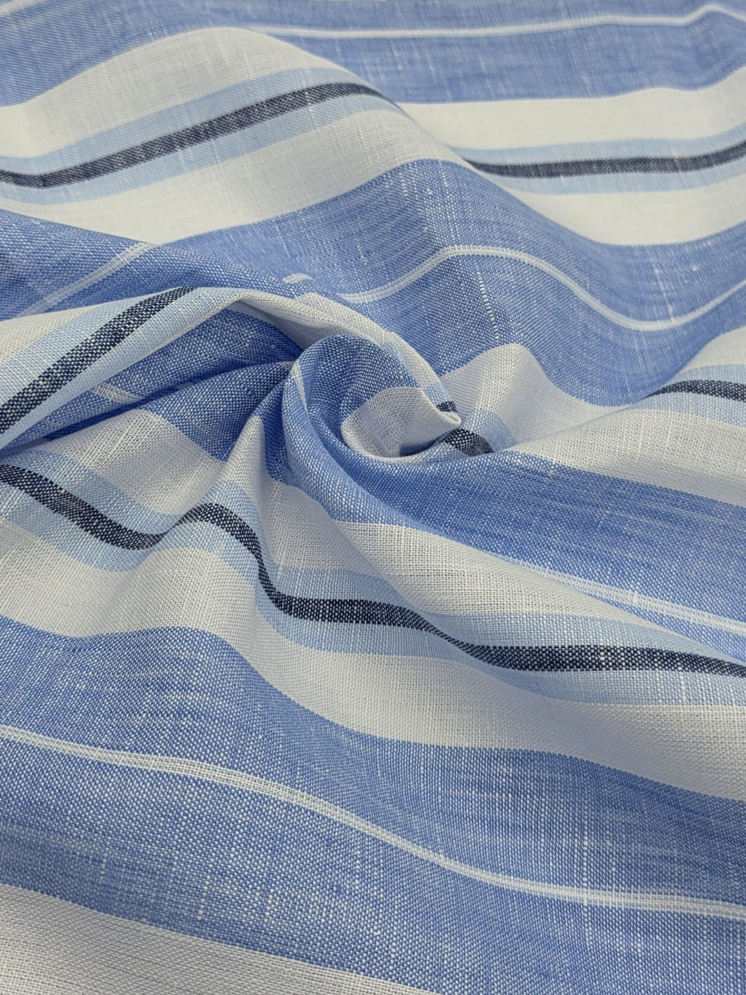 100% Linen Fabric in Blue Stripe - 57" wide, sold by the yard