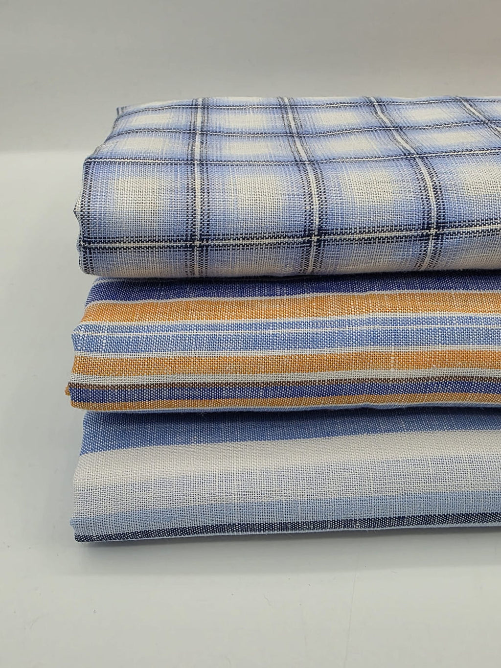 100% Linen Fabric in Powder Blue Windowpane - 57" wide, sold by the yard