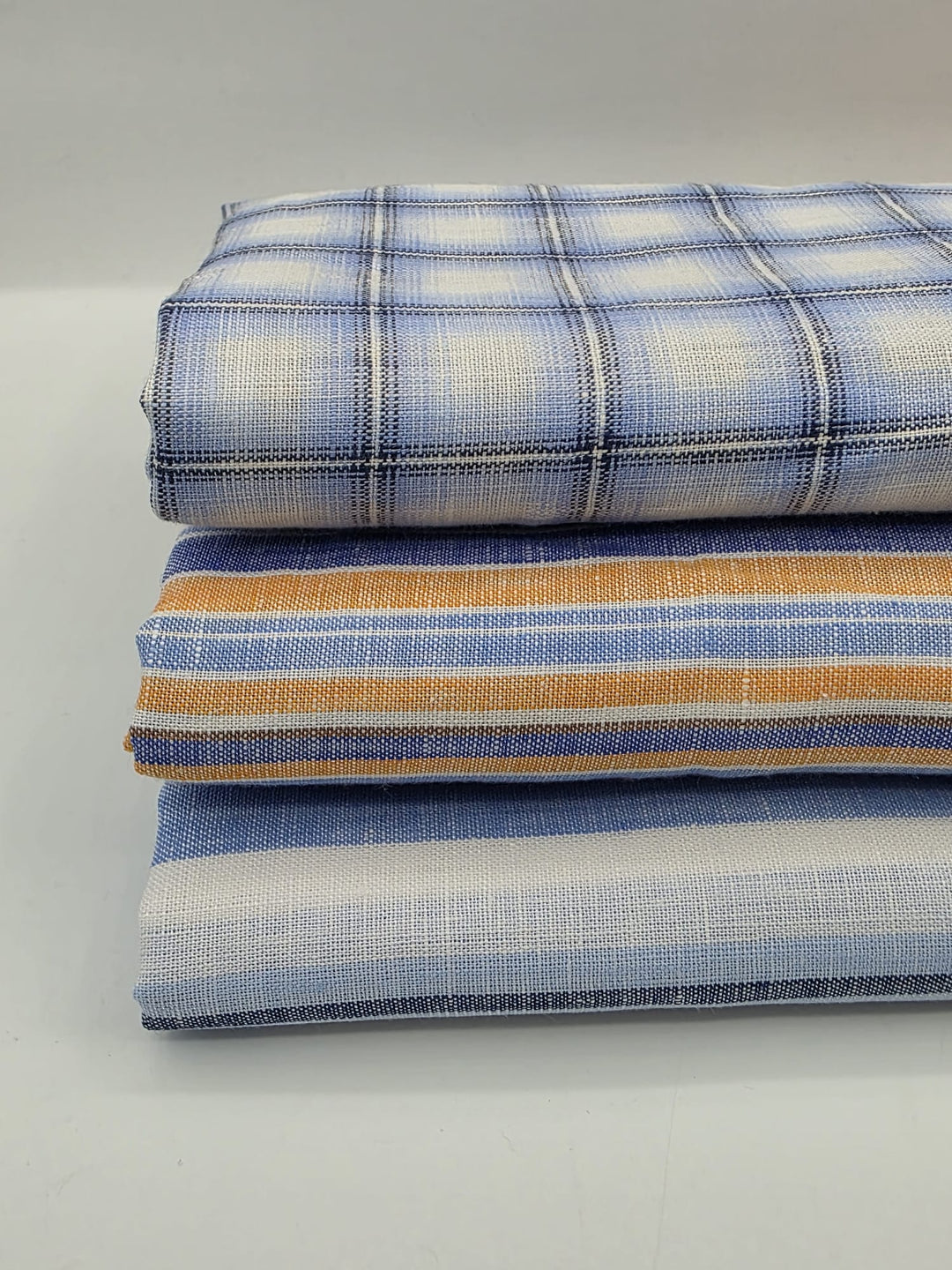 100% Linen Fabric in Powder Blue Windowpane - 57" wide, sold by the yard