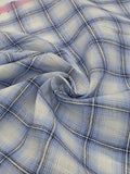 100% Linen Fabric in Powder Blue Windowpane - 57" wide, sold by the yard