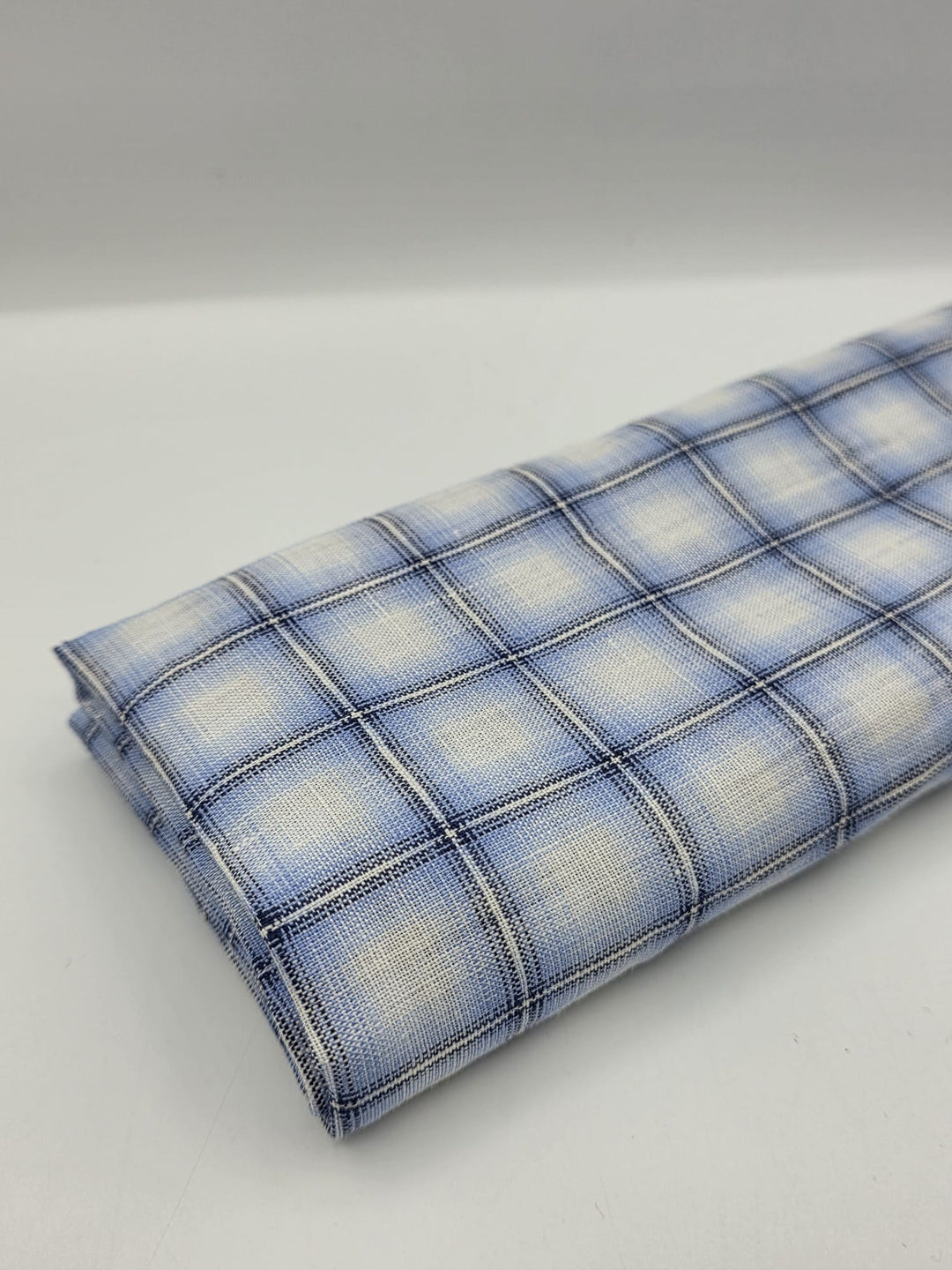 100% Linen Fabric in Powder Blue Windowpane - 57" wide, sold by the yard