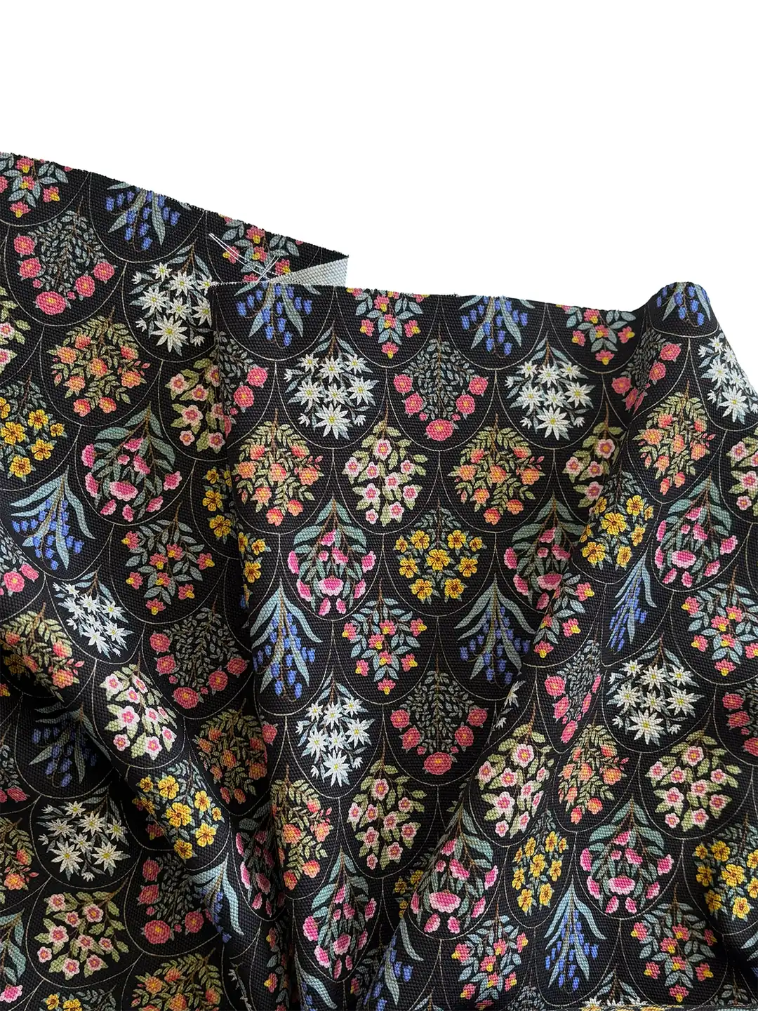 100% Cotton Black Floral Bouquet Print Canvas Fabric