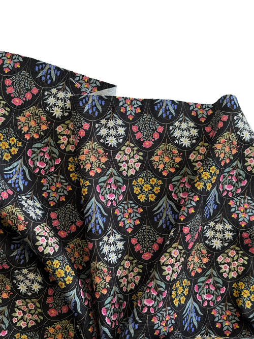 100% Cotton Black Floral Bouquet Print Canvas Fabric