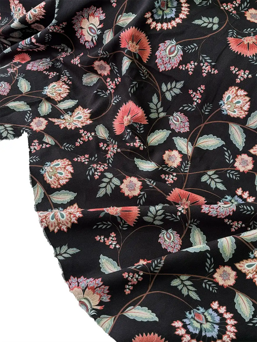 100% Cotton Black Ethnic Print Canvas Fabric