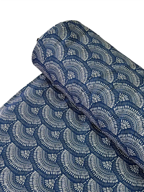 100% Cotton Navy Blue Fan Print Canvas Fabric