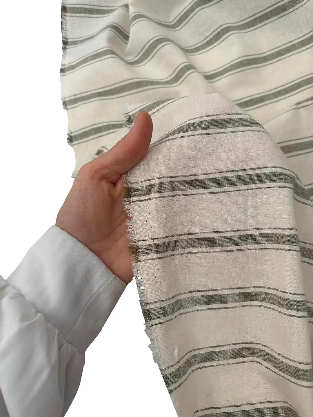 94" Wide 100% Cotton Double Stripe Fabric - Natural/Green