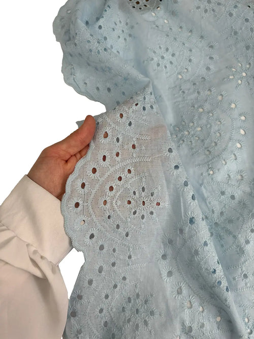 100% Cotton Zara-Style Print Scalloped Fabric - New Baby Blue