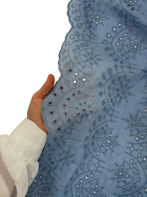 100% Cotton Zara-Style Print Scalloped Fabric - Baby Blue